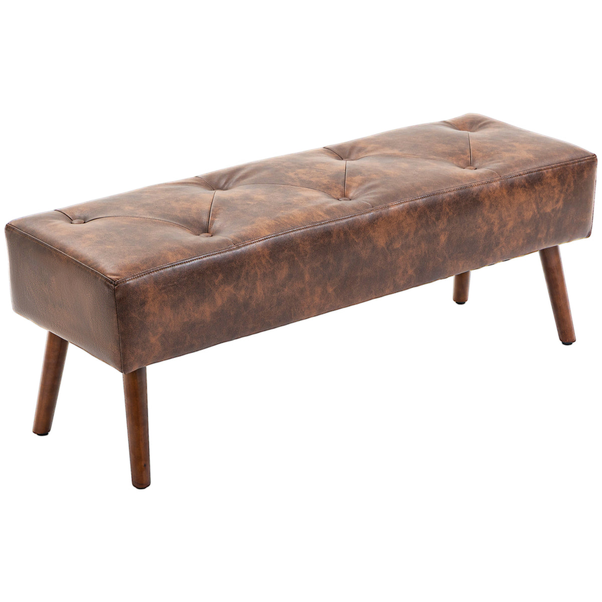 Banc de chambre à coucher, banc de bout de lit capitonné, banc d'entrée rembourré en similicuir avec pieds en bois