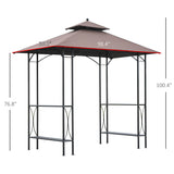 8' x 5' Grill Gazebo Double Tiered Tent Pavilion Grill Canopy Garden Sun Shade with 2-Tires Shelf