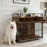 Dog Crate Furniture with Rotating Feeding Station Dog Kennel End Table Storage Shelves