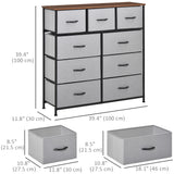 Commode chambre à coucher avec 9 tiroirs, coffre en tissu 4 étages, meuble-tour de rangement haut avec cadre en acier et dessus en bois pour garde-robes