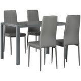 5-Piece Rectangular Glass Kitchen Table and Chairs with Metal Frame and Faux Leather Upholstery for Dining Room