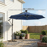10 ft Offset Patio Umbrella with Solar Light, Garden Hanging Parasol with 360° Rotation, Tilt