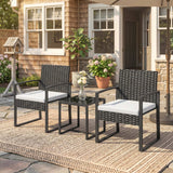 Outdoor Bistro Set, 3 Piece Wicker Patio Furniture Set with Glass Top Table and Cushions for Porch