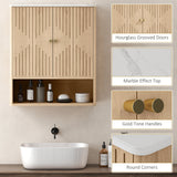 Bathroom Wall Cabinet, Wall-Mounted Medicine Cabinet with Adjustable Shelf, Open Shelf and Marble Effect Top