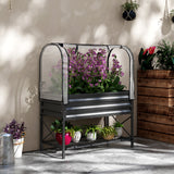 Raised Garden Bed with Cover, Metal Elevated Planter Box with Bottom Shelf and Liner