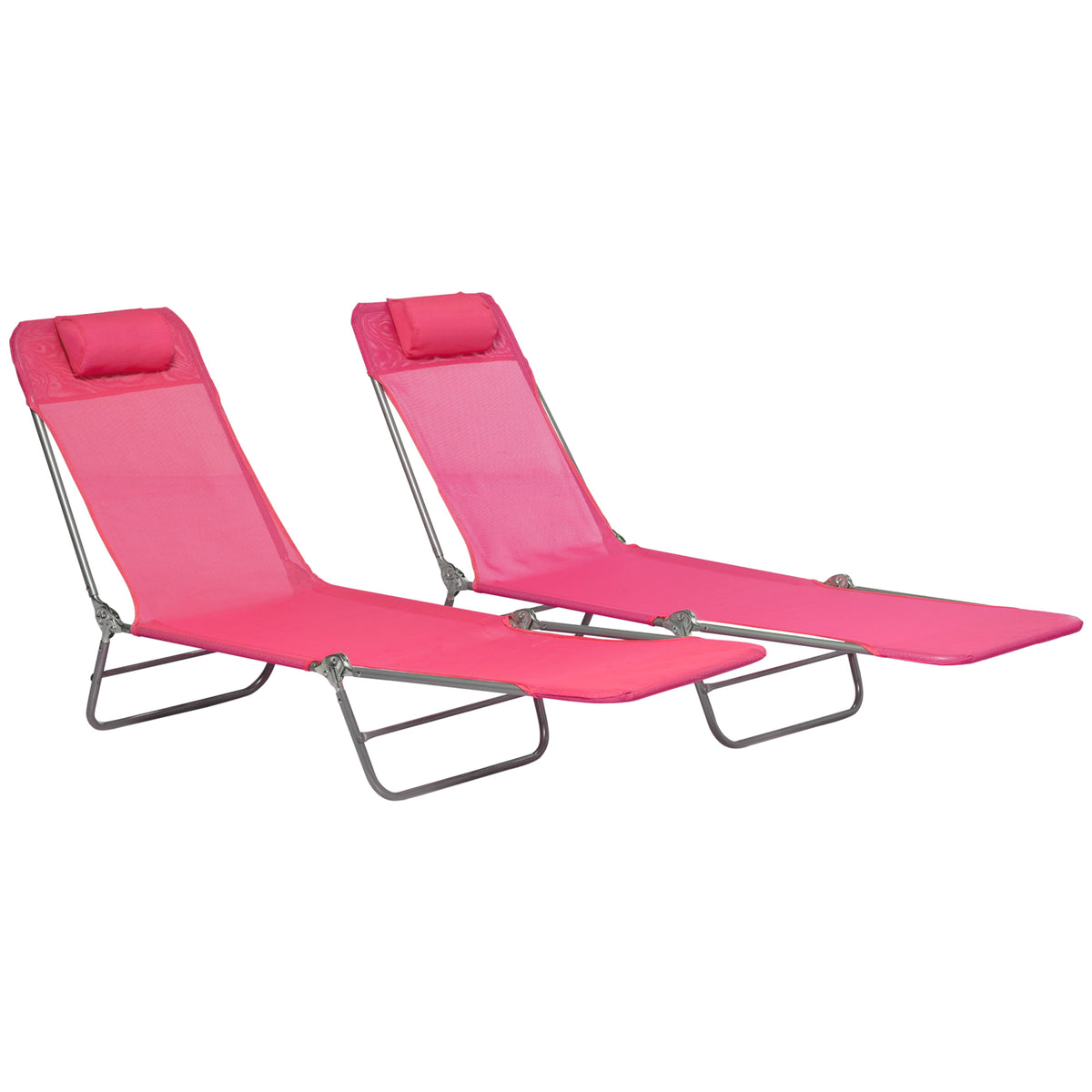 Set of 2 Folding Chaise Lounge Chairs, Reclining Backrest