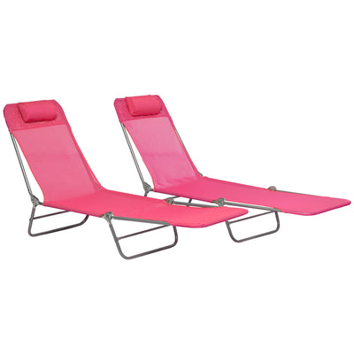 Set of 2 Folding Chaise Lounge Chairs, Reclining Backrest