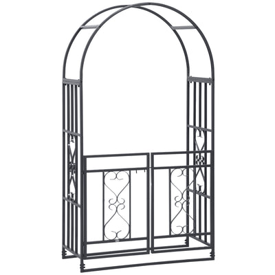 6.7 FT Steel Garden Arch with Gate Outdoor Courtyard Arbor for Climbing Vine Plants Lawn Backyard Decoration