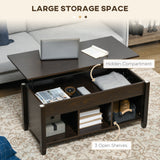 Table basse relevable, table basse moderne avec étagères de rangement et compartiment caché pour salon, 104 cm L