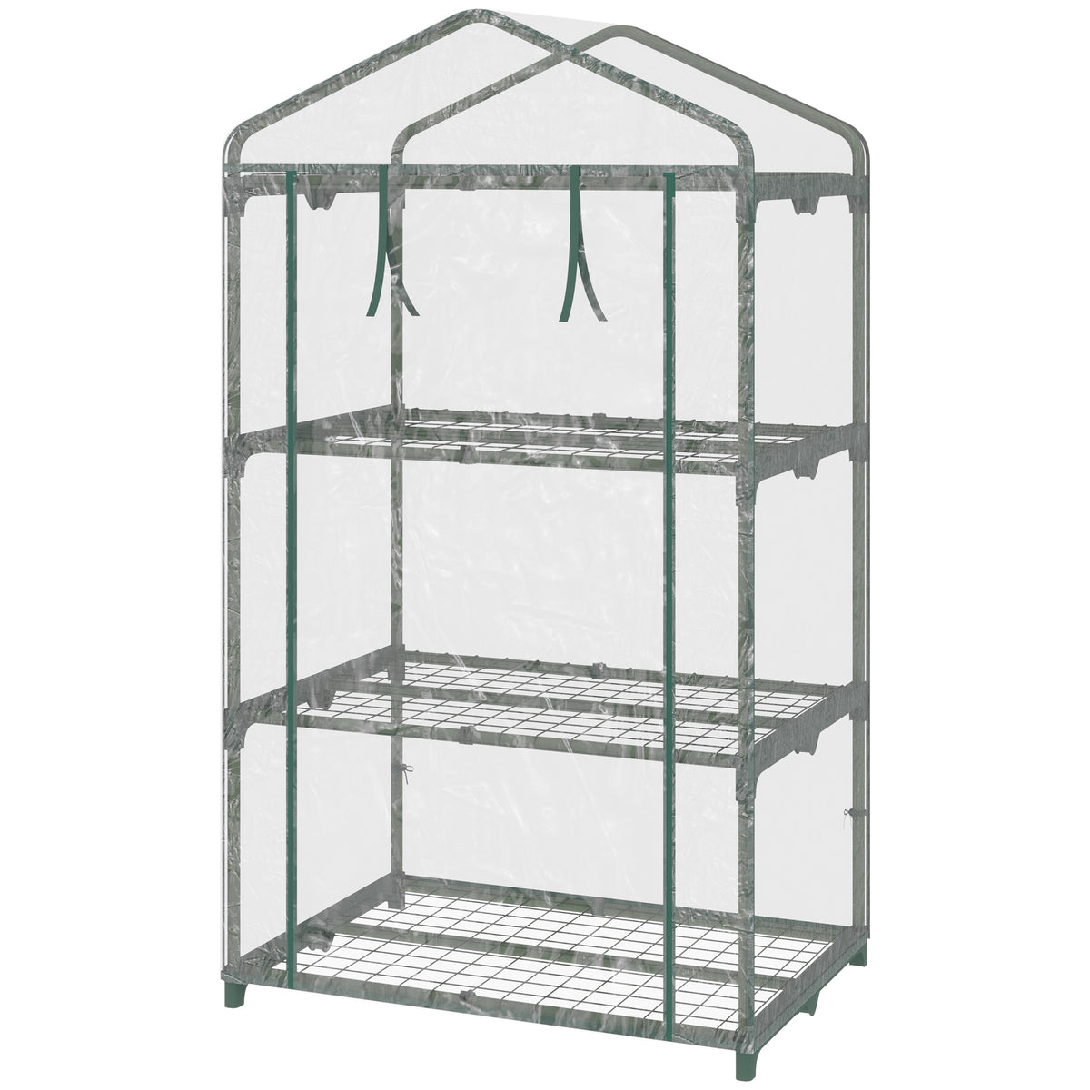 3 Tier Mini Greenhouse, Portable Outdoor Flower Stand with Shelf Clips, Indoor Greenhouse with Plastic Cover and Steel Frame, 27