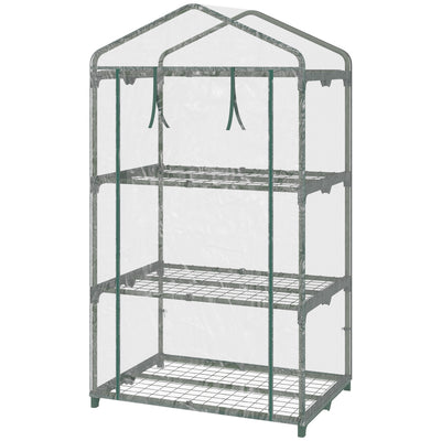 3 Tier Mini Greenhouse, Portable Outdoor Flower Stand with Shelf Clips, Indoor Greenhouse with Plastic Cover and Steel Frame, 27