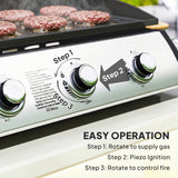 Propane Gas Grill with 3 Main Burners, 8530 BTU Outdoor BBQ Grill Cart with Non-Stick Griddle and Lid