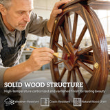 Wood Outdoor Patio Chair, Lounge Chair with Wagon Wheel Armrests, Slatted Wide Seat