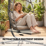 Chaise œuf suspendue extérieure avec repose-pieds rétractable, balançoire avec support métallique