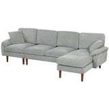 L-Shape Sofa, Pillows and Wooden Legs for Living Room