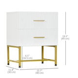 2 Pieces Nightstands with Storage, Modern Bedside Tables with 2 Fluted Drawers and Gold Legs for Bedroom