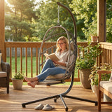 Chaise œuf suspendue extérieure avec repose-pieds rétractable, balançoire avec support métallique