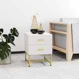 2 Pieces Nightstands with Storage, Modern Bedside Tables with 2 Fluted Drawers and Gold Legs for Bedroom