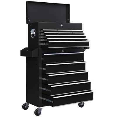 14 Drawer Rolling Tool Chest, Lockable Tool Storage Cabinet with Detachable Top Toolbox