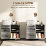 Mobile Printer Stand with Charging Station USB Ports Locking Filing Cabinet for A4 Letter Size