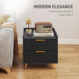 Bedside Table, Nightstand with 2 Drawers, Side End Table with Metal Legs for Bedroom