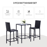 Ensemble 3 pièces bar patio osier rotin bistro tabouret et table patio cour arrière balcon bord piscine