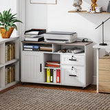 Mobile Printer Stand with Charging Station and USB Ports, Locking Filing Cabinet for A4 and Letter Size