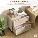 2-Drawer Filing Cabinet with Lock, Rattan File Cabinet with Adjustable Hanging Bar