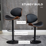 Bar Stools Set of 2, Modern PU Leather Adjustable Swivel Barstools with Curved Back, Footrest and Steel Base