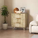 Fluted Chest of Drawers, Modern 3 Drawer Dresser with Pine Wood Legs