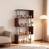 Étagère géométrique en bois à 5 niveaux en forme de S, bibliothèque de rangement avec cadre métallique pour le salon