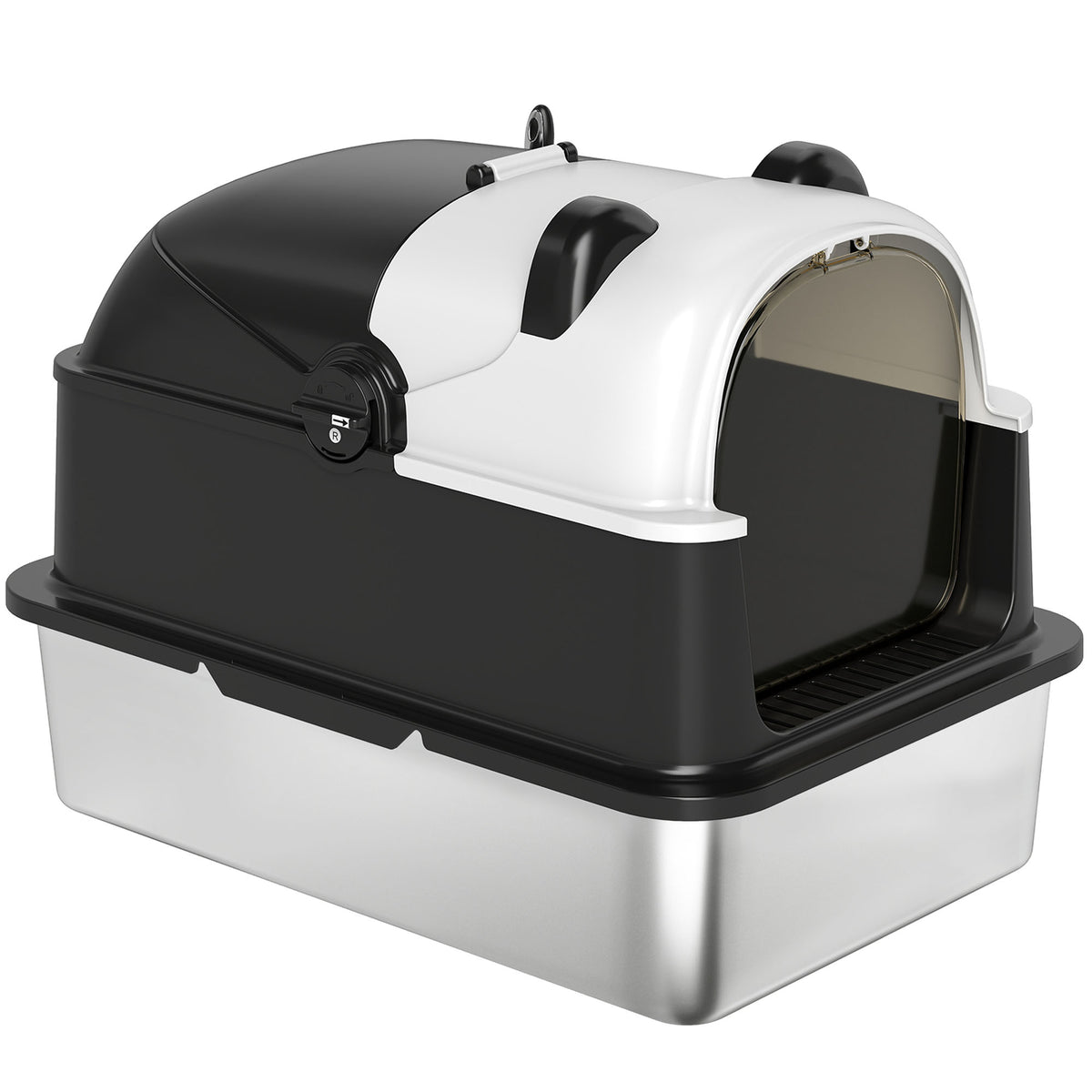 Panda Style XL Stainless Steel Cat Litter Box with Lid, 23.7