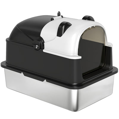 Panda Style XL Stainless Steel Cat Litter Box with Lid, 23.7