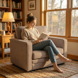 Accent Chair, Velvet-feel Fabric Armchair with Wide Seat, Solid Wood legs