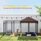 Dog Kennel Outdoor with Waterproof Canopy, Dog Run with Galvanized Chain Link for Large and Medium Dogs
