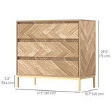 Commode de chambre avec conception anti-basculement, armoire de rangement avec 3 tiroirs pour salon, bois naturel