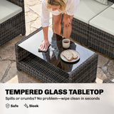 4-Piece Outdoor Wicker Patio Furniture Conversation Set, Chairs and 2-Tier Table with Cushions