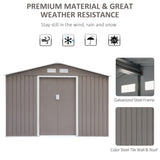 Remise de rangement de jardin 9'x6,3' avec fondation au sol, maison de rangement pour outils en métal gris blanc