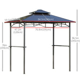 8' x 5' Hardtop Grill Gazebo, Outdoor Canopy with Side Shelves & Double Roof
