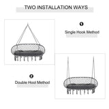 Patio Hammock Chair 2 Seat, Hanging Rope Hammock Swing Chair with Metal Frame and Cushion, Large Macrame Seat for Indoor and Outdoor 396 lbs Capacity