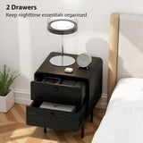 Modern Bedside Tables Set of 2, 2 Pieces Nightstands with 2 Storage Drawers and Steel Legs for Bedroom