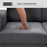 3 Seater Sofa, Linen Upholstered Cozy Padded Couch with Steel Leg