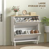 2 Drawers Shoe Storage Cabinet with Adjustable Shelves for 16 Pairs of Shoes