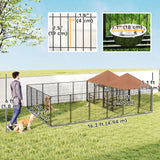 Large Outdoor Dog Kennel with 2 Rooms, Rotating & Adjustable Height Bowls, 13.5' x 9.4' x 5.1'
