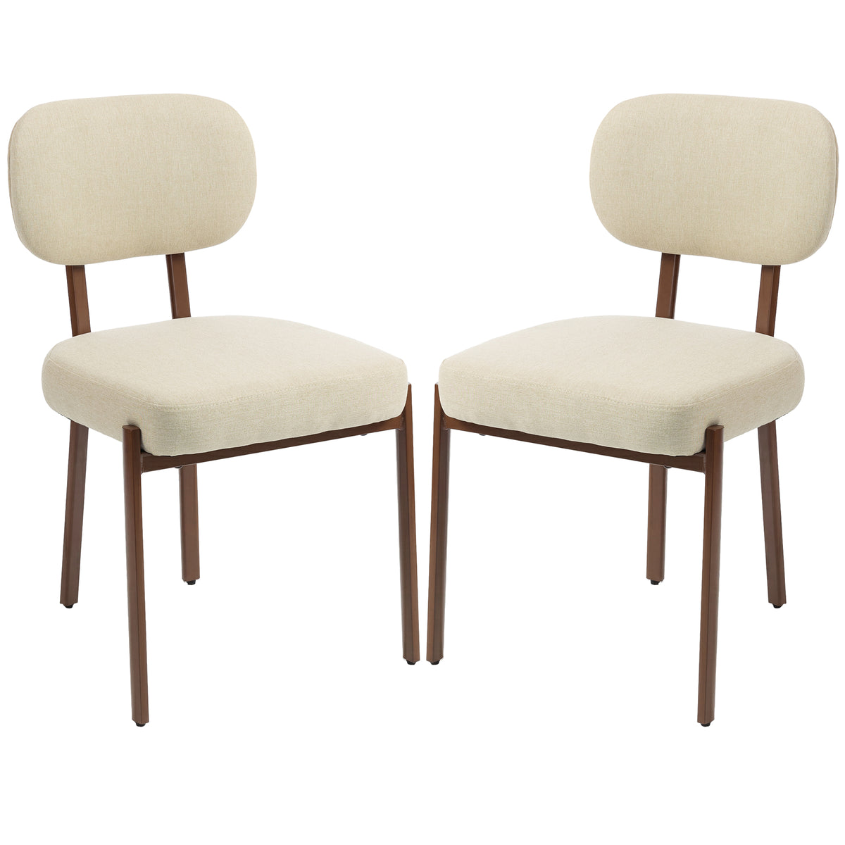 Upholstered Linen Fabric Kitchen Chairs, Modern Dining Chairs Set of 2 with Metal Legs