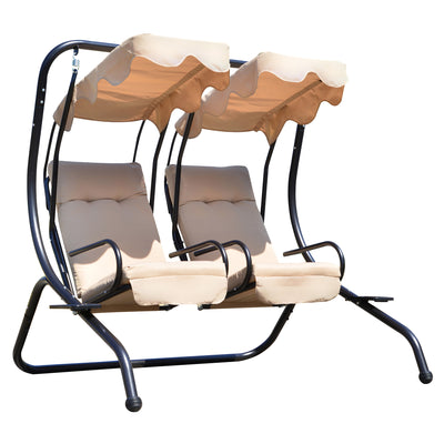 Luxury Porch Swing Metal Outdoor Swing Chair 2 Separated Seater Hammock Heavy-Duty with Canopy and Cushions