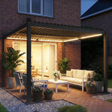 10 x 10 ft Louvered Pergola with Solar LED lights, Metal Roof