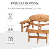 Ensemble table de pique-nique ronde 6 personnes avec bancs et trou pour parasol, Table de patio en bois avec 3 bancs intégrés pour jardin