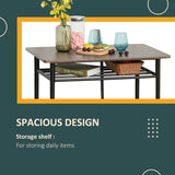 3 Piece Counter Height Bar Table Set with 1 Table, 2 Matching Stools, Dining Table Set with Storage Shelf and Metal Frame Footrest
