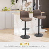 Bar Stools Set of 2, Swivel Counter Height Bar Stools with Adjustable Height and Footrest, PU Leather Upholstered Kitchen Stool for Breakfast Bar